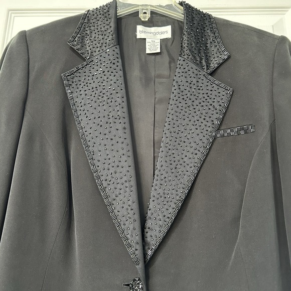 Bloomingdale's Women's Size 16W‎ Black Embellished 100% Silk Blazer Beaded Pads - Picture 4 of 8
